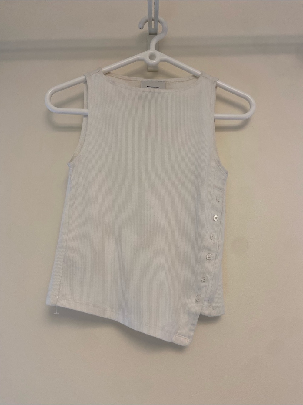 Reformation Kids White Ribbed Tank with Side Button Trim